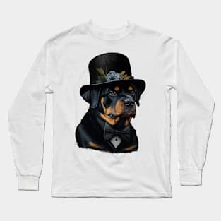 Rottweiler Funny Top Hat Long Sleeve T-Shirt